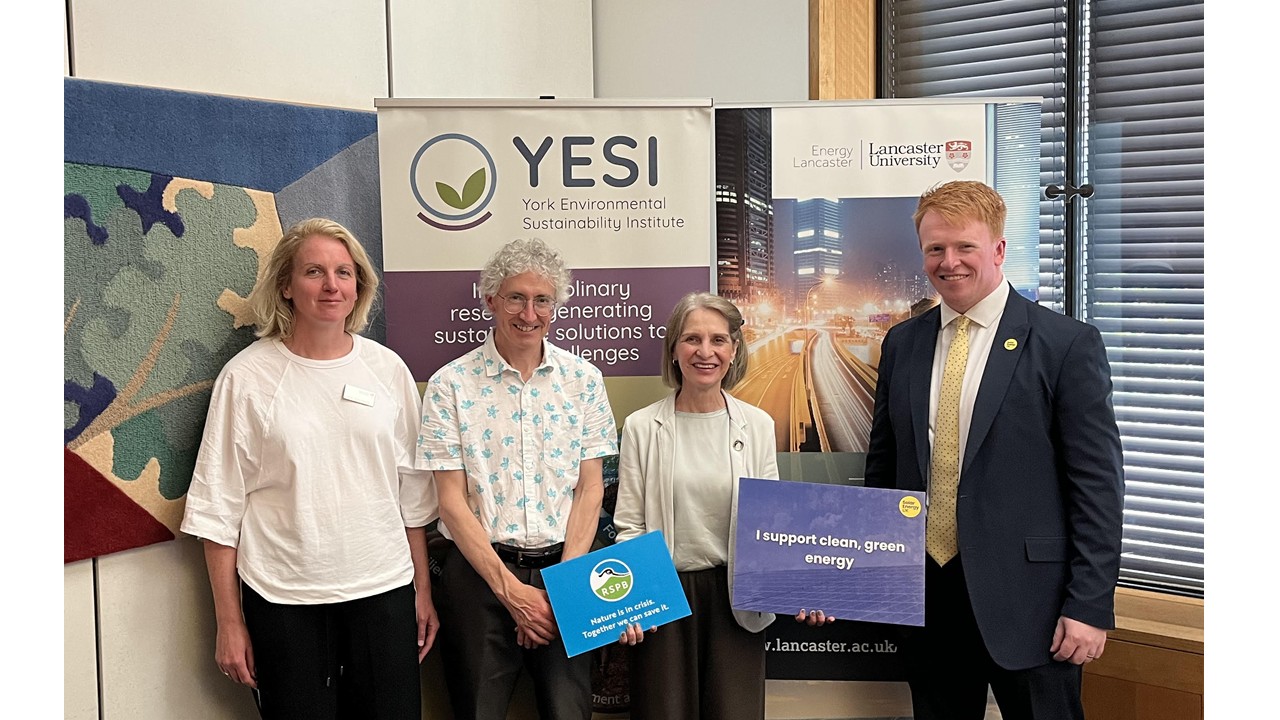Piran White (second from left) at the launch of the report with (l-r) Alona Armstong (Lancaster University), Wera Hophouse MP, and Aodha O’Carroll (Solar Energy UK)